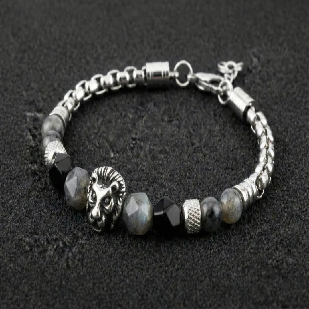 Brazalete "León Imperial" – Ojo de Tigre y Acero Noble