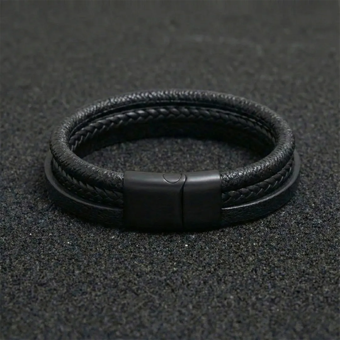 Pulsera Multicapa de Cuero y Cordón Trenzado
